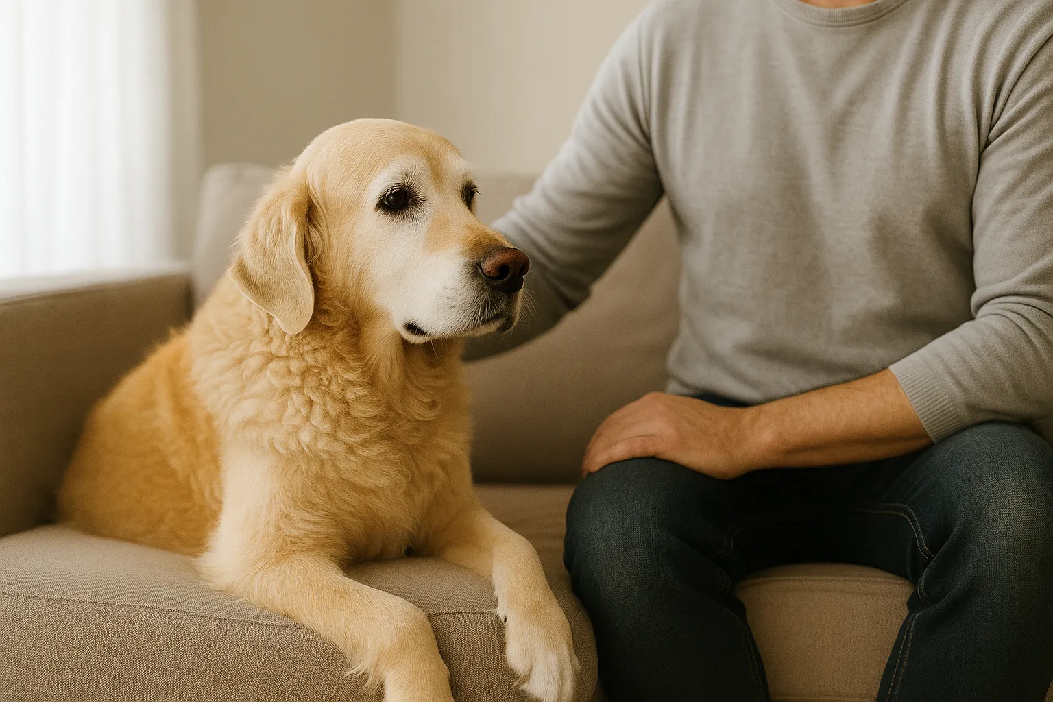 老犬がリビングでぼんやりしている様子