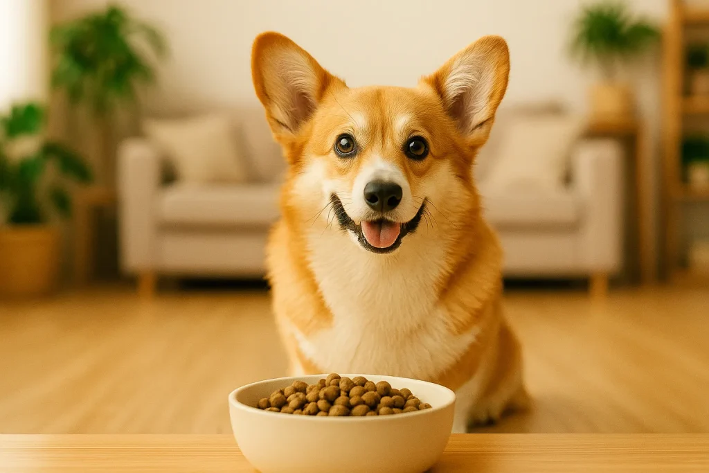 シニア犬がごはんを前にしているイメージ
