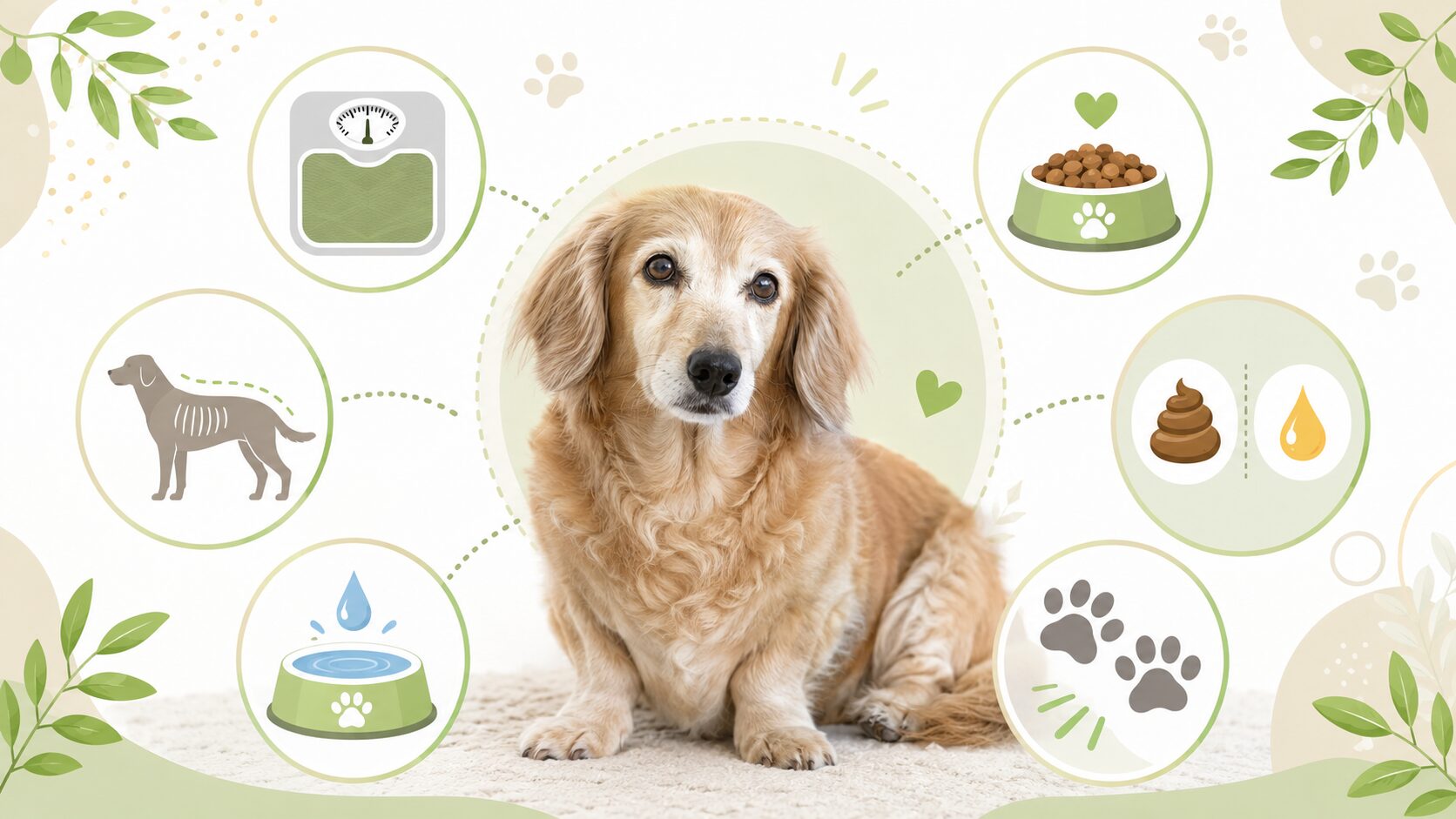 老犬が痩せてきたときに確認したい体重や食欲や排泄などのポイントをまとめた図解