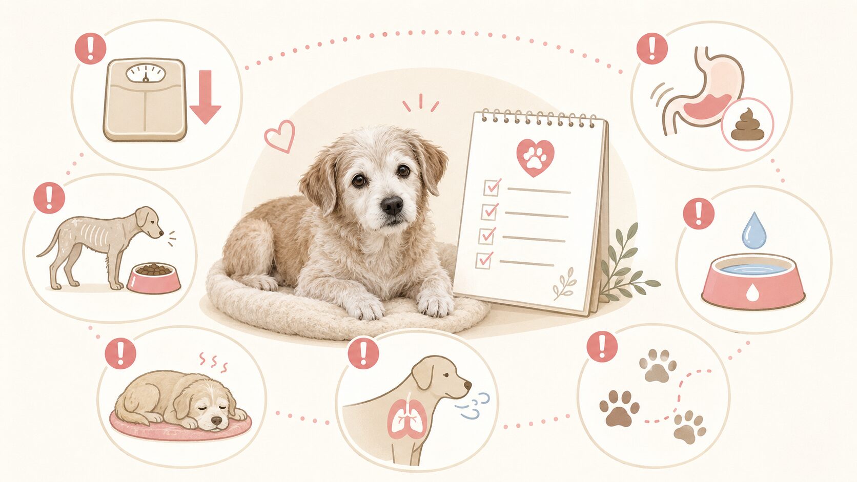 老犬が痩せてきたときに動物病院へ相談したいサインをまとめた図解
