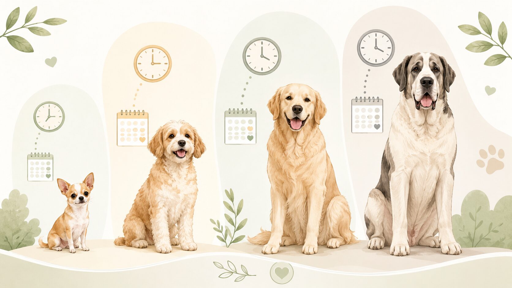 犬の大きさごとにシニア期の目安が異なることを表した図解