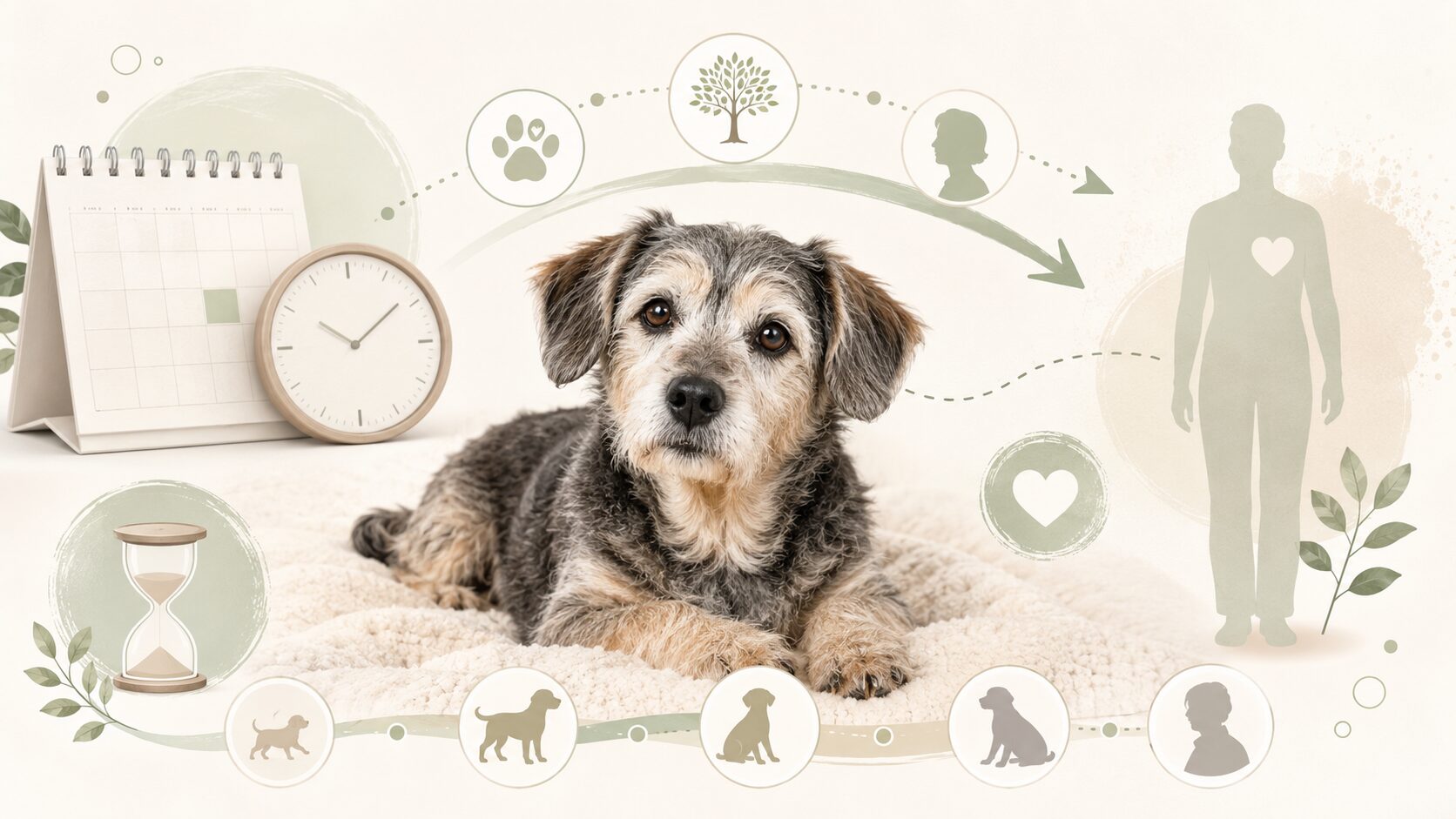 犬の年齢を人間年齢の目安で考えるイメージ図