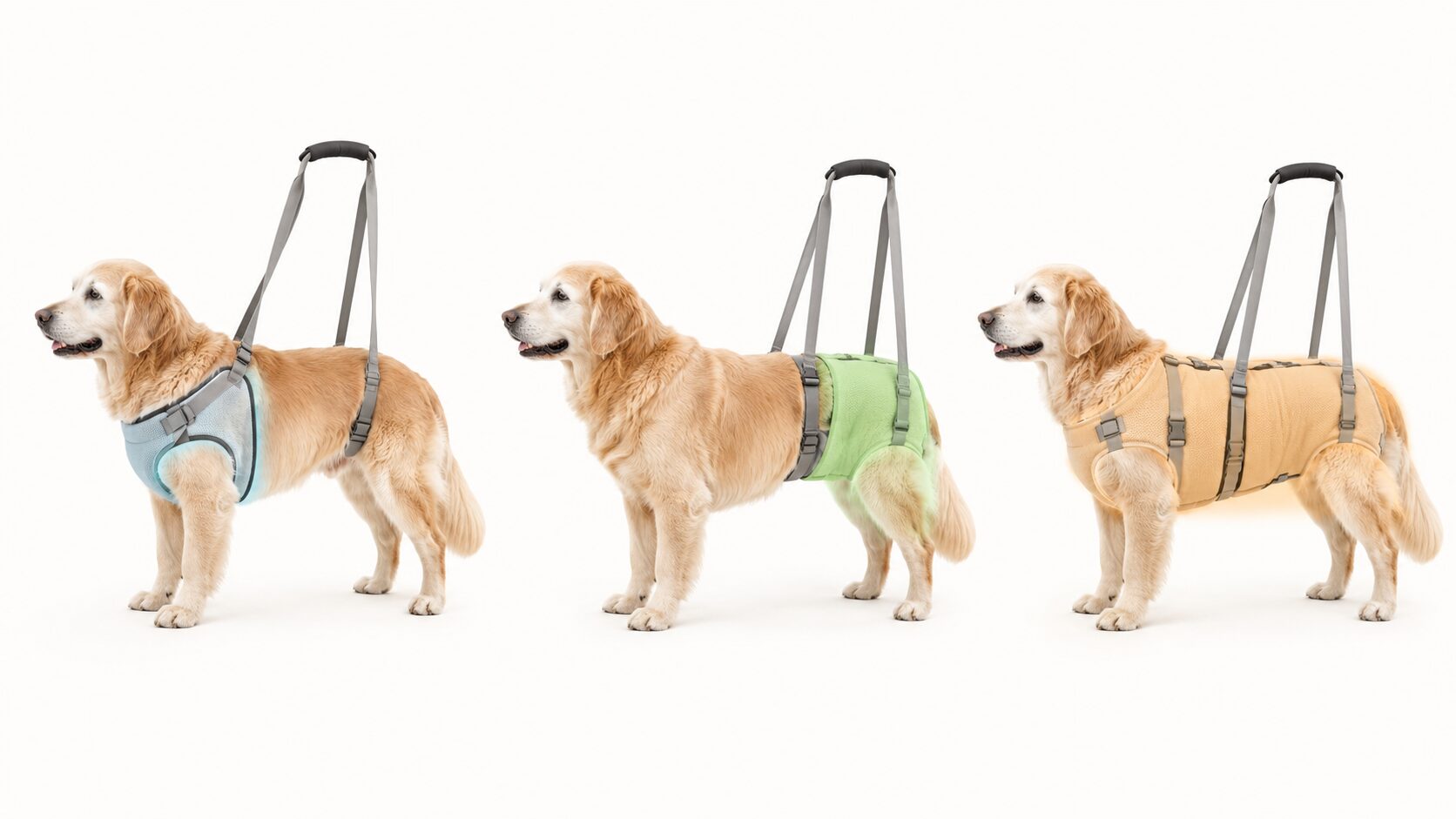 前足用・後ろ足用・全身用の老犬用介護ハーネスの違い