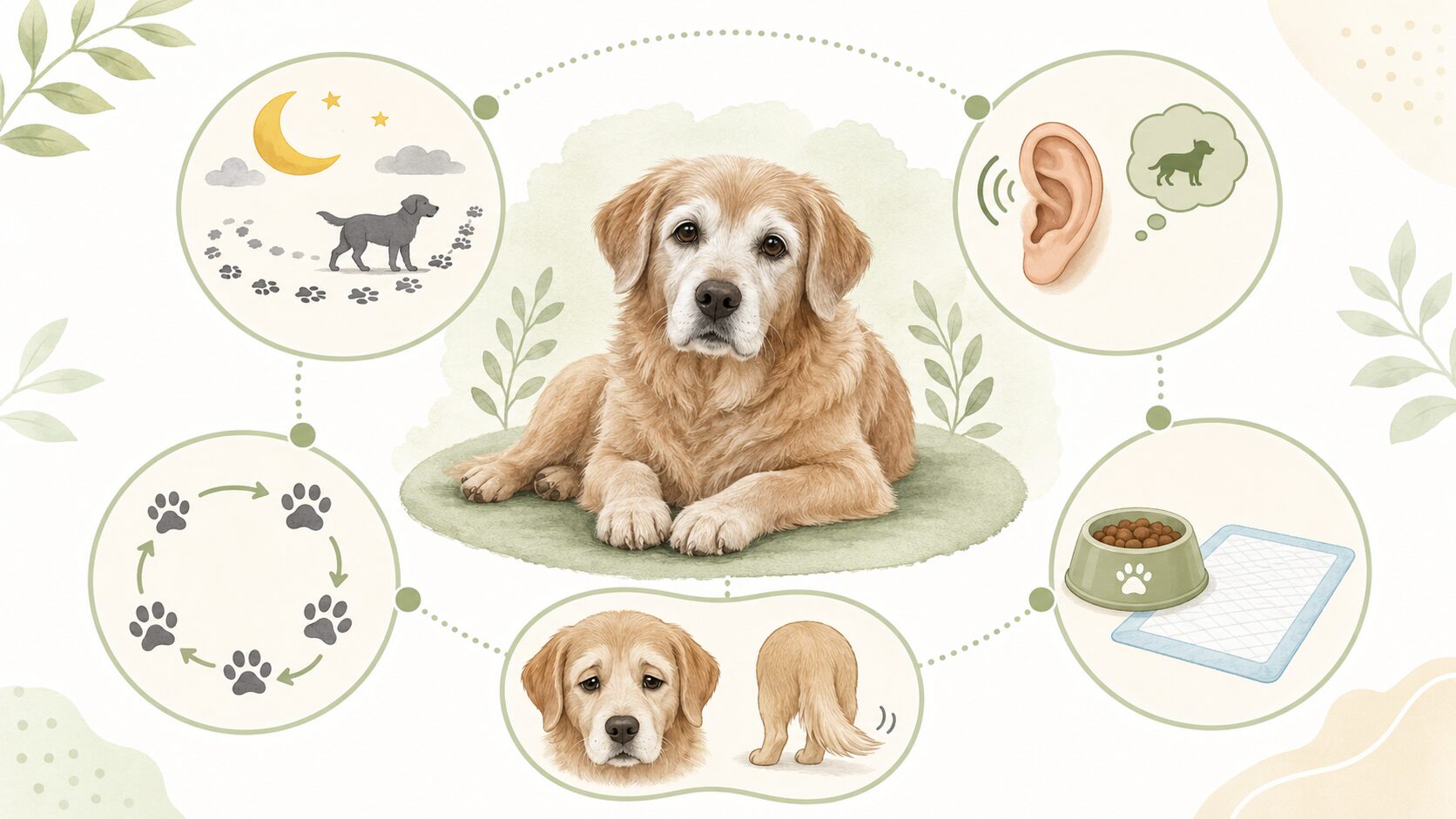 シニア犬の認知症で見られやすい5つのサインをまとめた図解