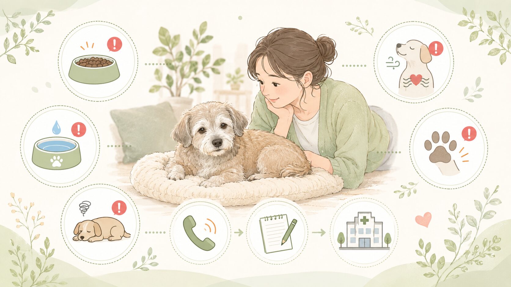 老犬が寝てばかりいるときに動物病院へ相談したいサインをまとめた図解
