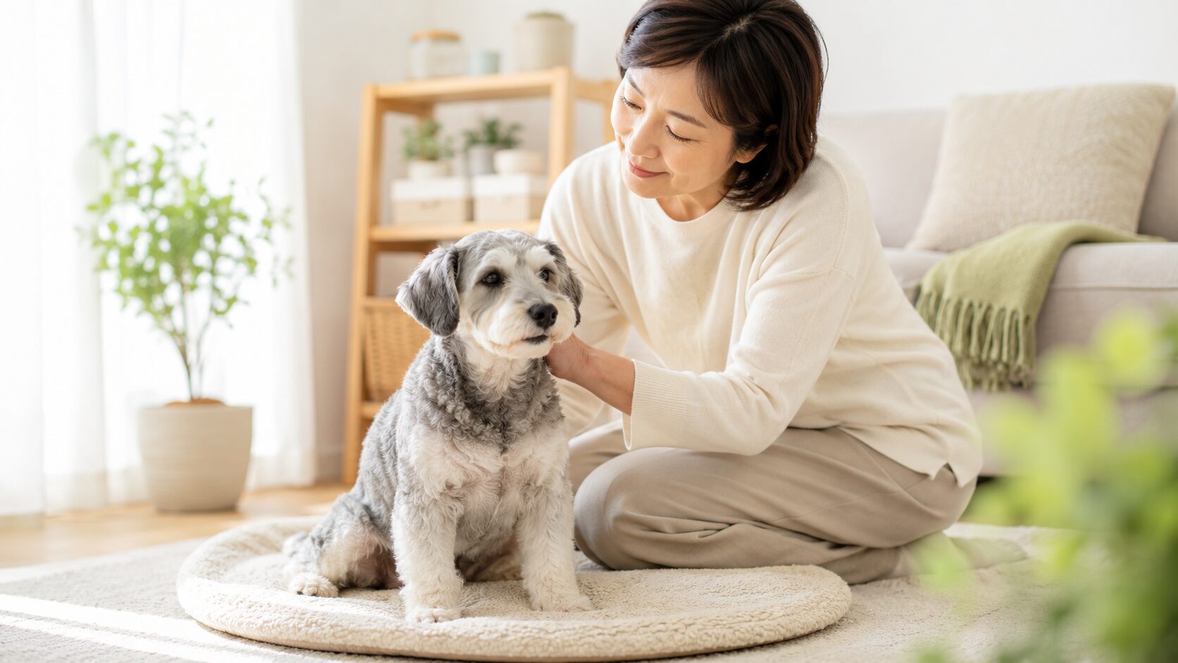 シニア犬の変化に気づき飼い主がやさしく見守っているイメージ画像