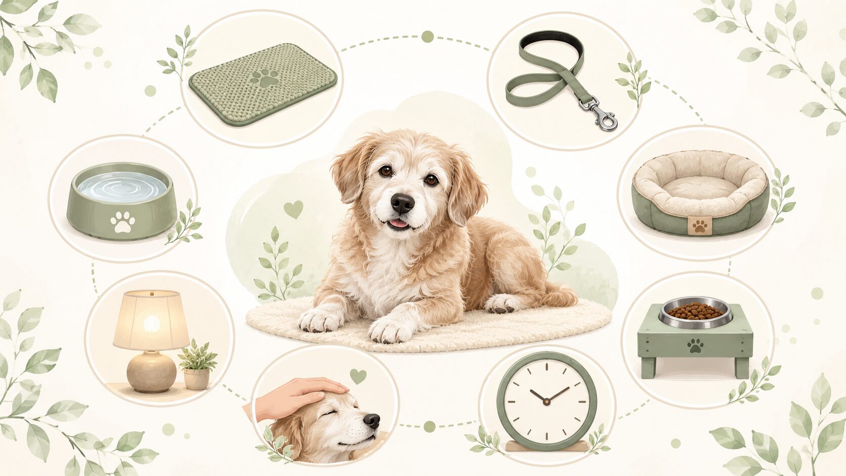 高齢犬の暮らしを支えるためのやさしいケアや生活の工夫をまとめた図解