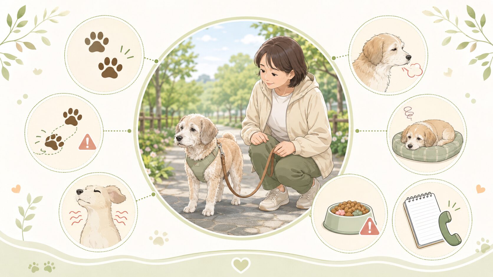 老犬の散歩中や散歩後に注意したいサインをまとめた図解