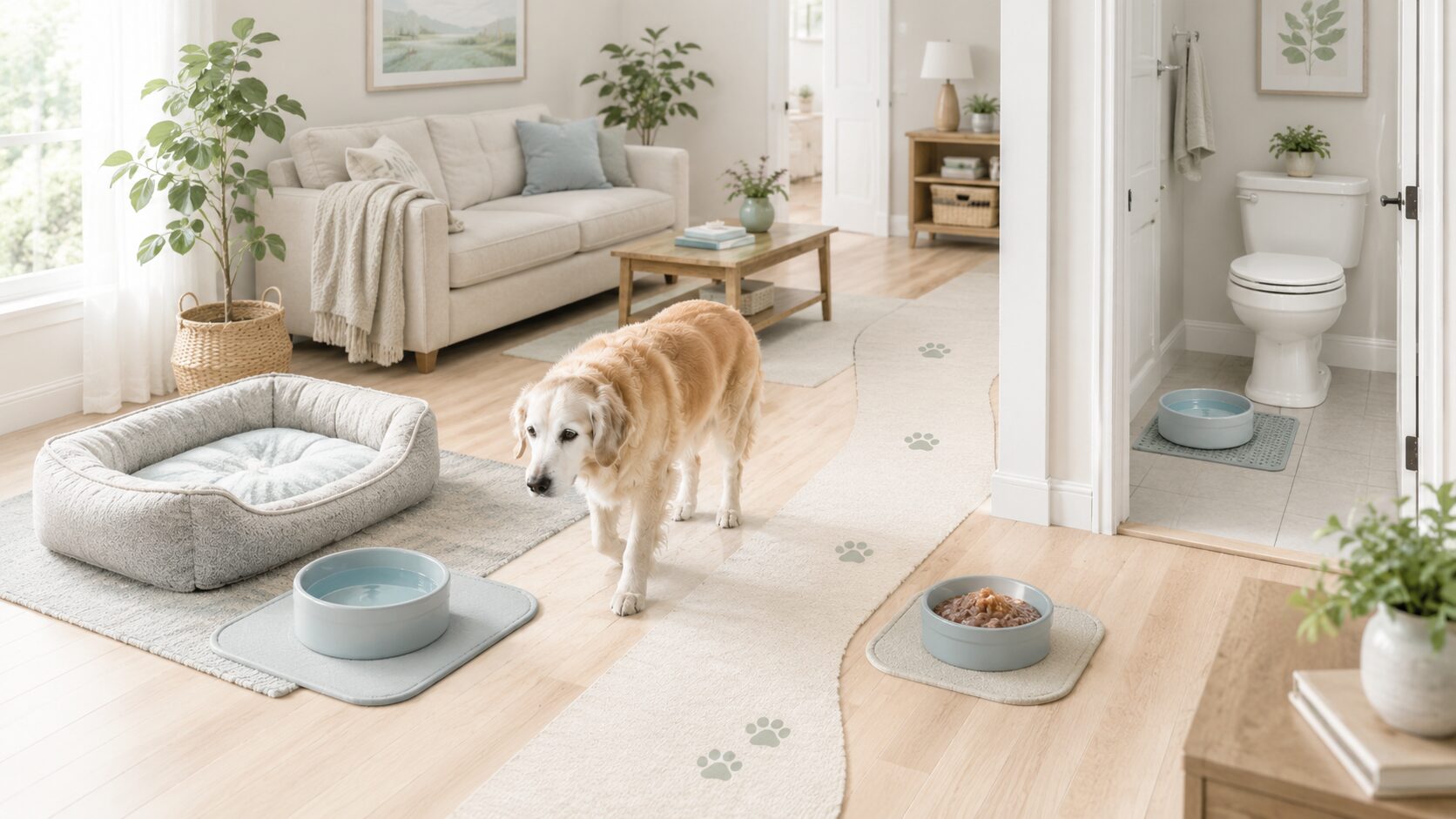 老犬の飲水量を計量カップやメモ帳で測って記録する方法を表した図解