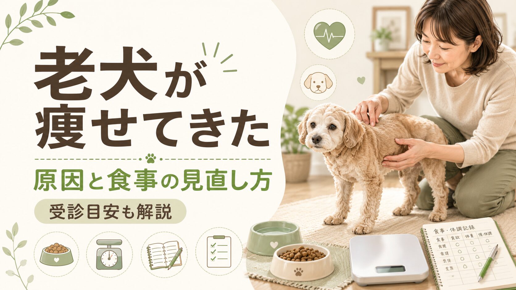 老犬が痩せてきた原因と食事の見直し方、受診目安を解説する記事のアイキャッチ画像