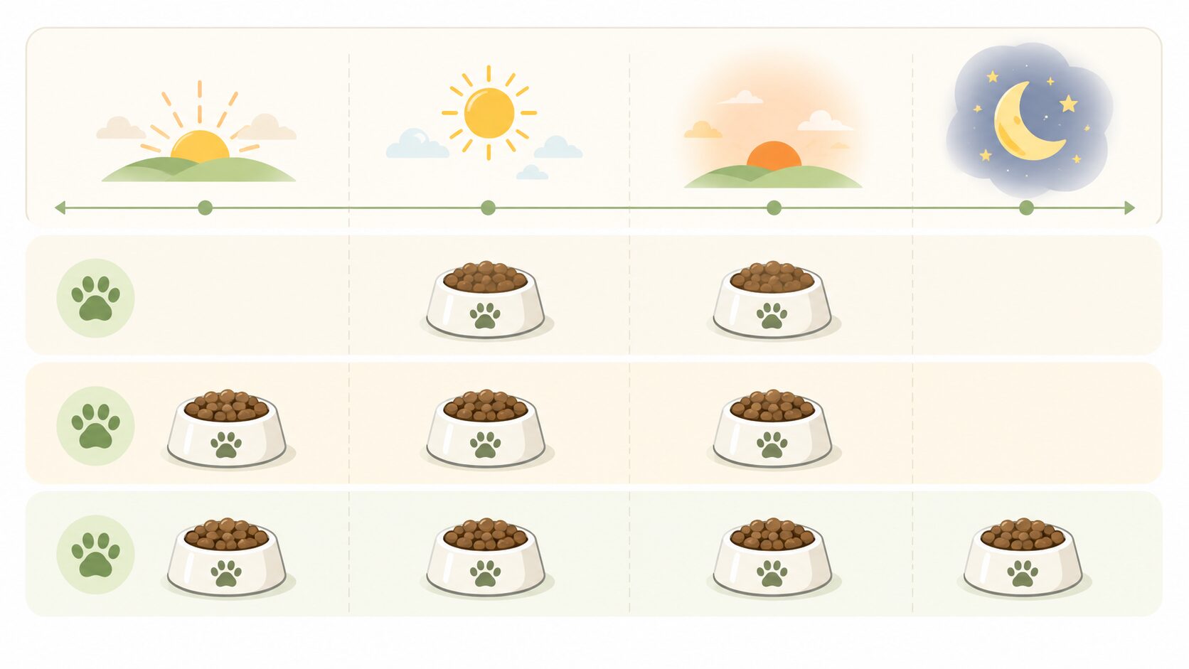 朝・昼・夕方・夜に分けた老犬の食事回数別スケジュール図解