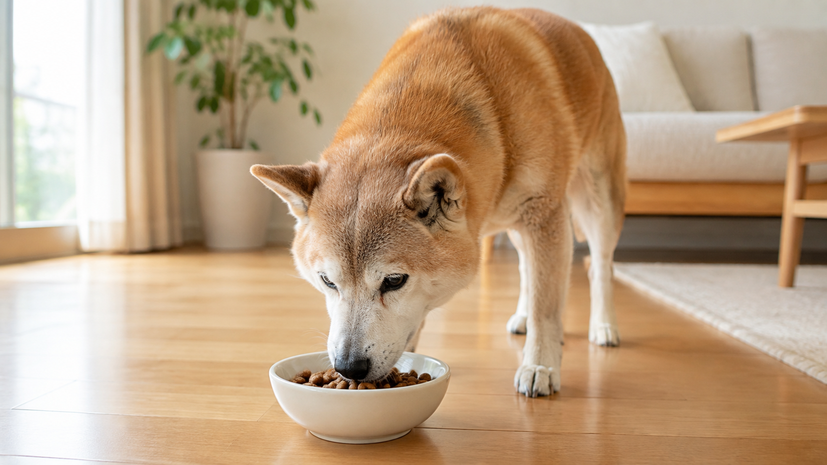 ドライフードを食べるシニア犬のイメージ