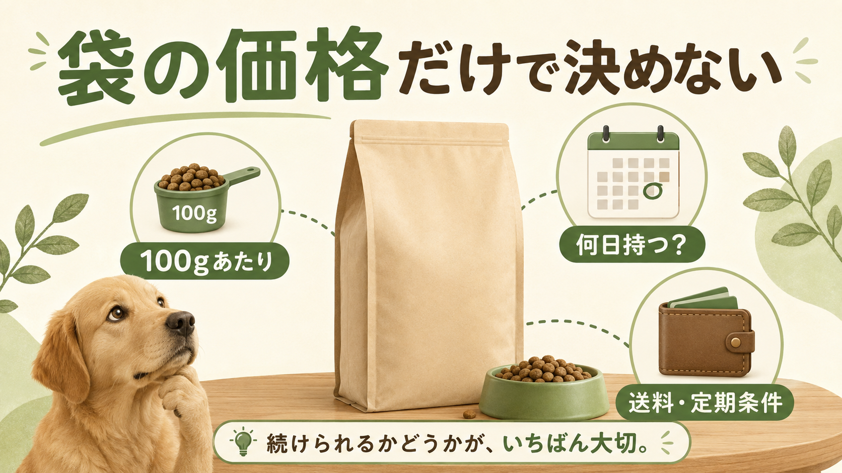 ドッグフードの内容量と継続費用を比較するポイントの図解