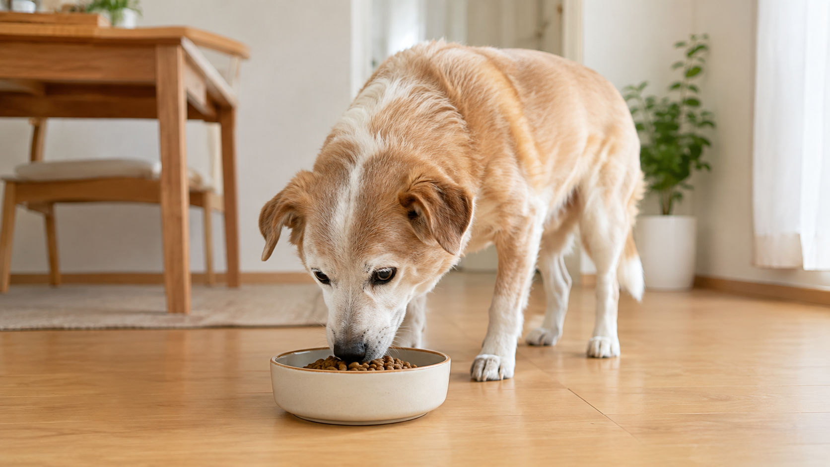 ドライフードを食べるシニア犬のイメージ